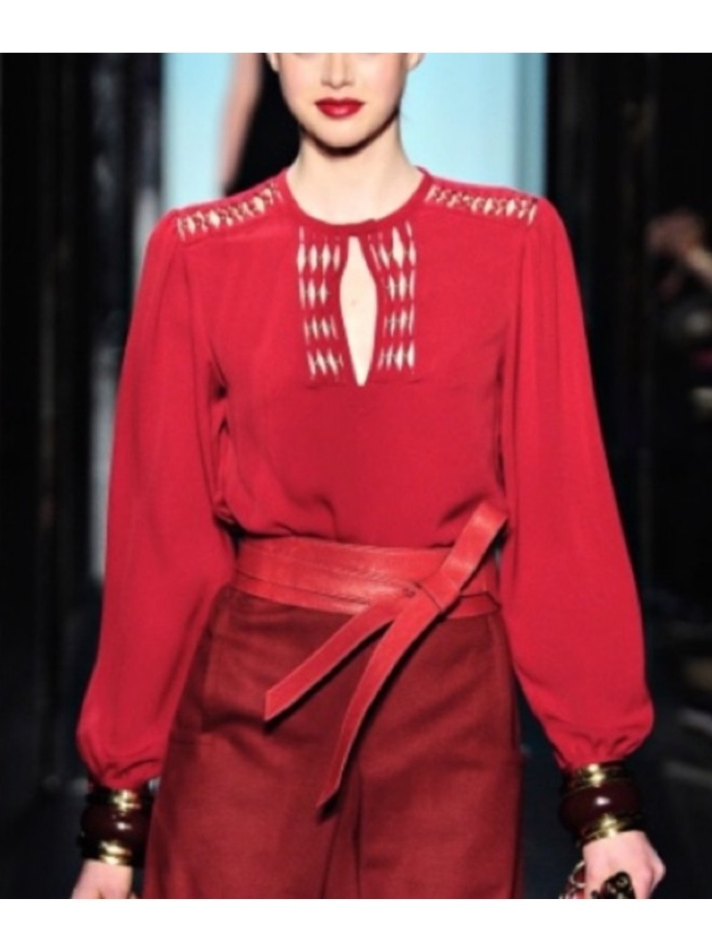 DIANE VON FURSTENBERG DVF NWT Florina Pomegranate Red Silk Bead Top Blouse 8